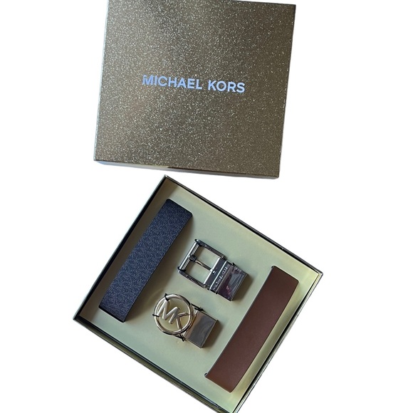 MICHAEL KORS Black Tan Interchangeable Monogram Logo Boxed Belt Gift Set - Picture 2 of 8